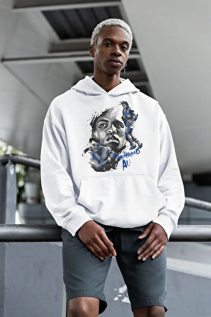 Muhaammed Alii Clay Baskılı Unisex Oversize Efsane Boksör Hoodie
