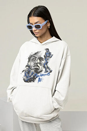 Muhaammed Alii Clay Baskılı Unisex Oversize Efsane Boksör Hoodie