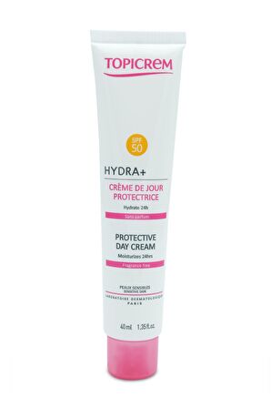 Topicrem Hydra+ Protective Day 50 Faktör Yaşlanma Karşıtı Tüm Cilt Tipleri İçin Renksiz Yüz Güneş Koruyucu Krem 40 ml