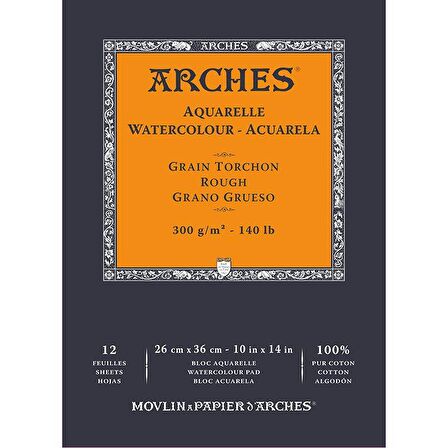 Arches Sulu Boya Blok Defter Rough 300g 12 Yaprak 26x36