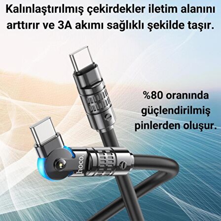 Coofbe Super Şarj Döner Başlıklı 60W Type-C to Type-C Şarj Kablosu Type-C Hızlı Data ve Şarj Kablosu
