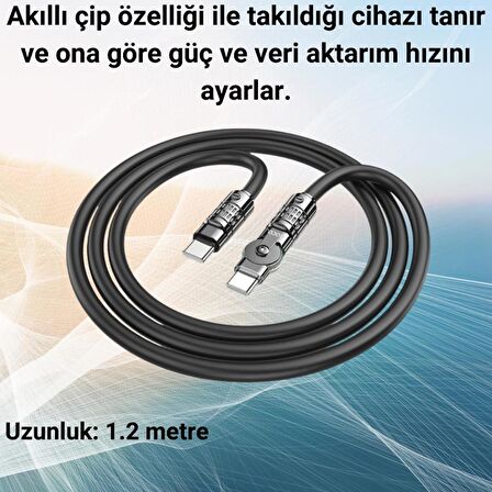 Coofbe Super Şarj Döner Başlıklı 60W Type-C to Type-C Şarj Kablosu Type-C Hızlı Data ve Şarj Kablosu