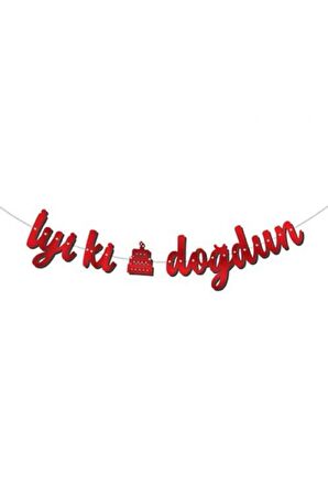 Kaligrafi Banner İyiki Doğdun Kırmızı