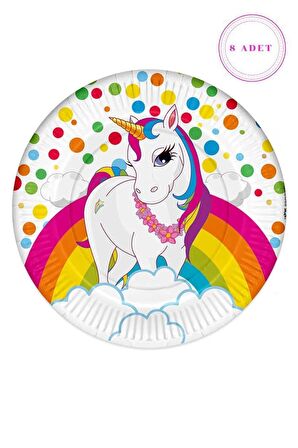 Unicorn Rainbow Karton Tabak 23 cm 8'li