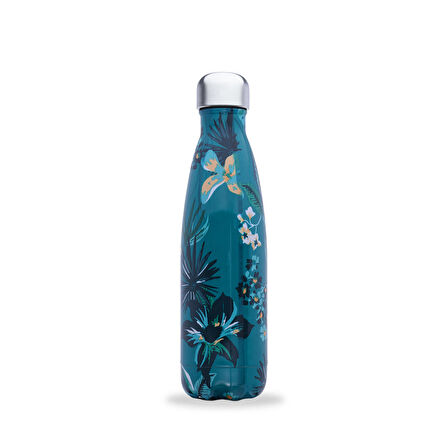 Qwetch QD3487 Çiçek Desenli Isı Yalıtımlı 500ml Termos - Turkuaz