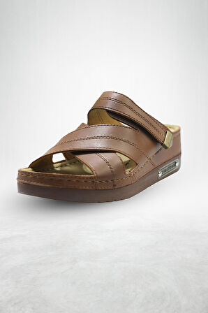 Budi Kadın Şık Konforlu  Günlük Terlik Anatomik Ortopedik Taban Suni Deri Anne Dışarı Ev Terliği