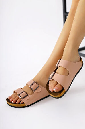 Madrid Unisex Ortopedik Tabanlı Terlik Çift Bantlı Tokalı Günlük Rahat Ev & Dışarı Terliği