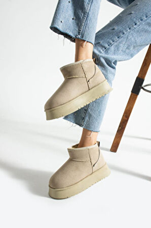 Kadın Mini Süet Içi Kürklü Yüksek Kalın Taban Kışlık Bot & Bootie