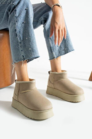 Kadın Mini Süet Içi Kürklü Yüksek Kalın Taban Kışlık Bot & Bootie