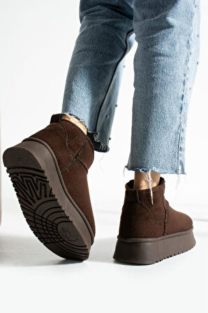 Kadın Mini Süet Içi Kürklü Yüksek Kalın Taban Kışlık Bot & Bootie