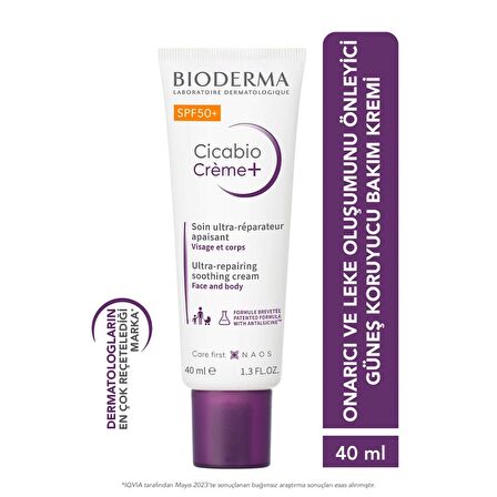 Bioderma Cicabio Cream+ SPF50+ Cilt Bariyeri Onarıcı, Leke Önleyici Güneş Koruyucu Yüz, Vücut Kremi 40 ml