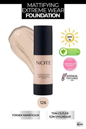 Note Mattifying Extreme Wear SPF 15 Fondöten 126 Nude Ivory