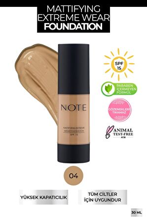 Note Mattifying Extreme Wear Fondöten Mat Bitiş 04 Sand