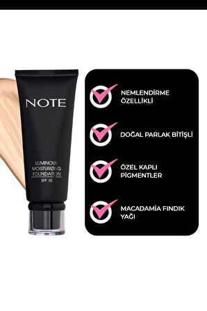 Note Luminous Moisturizing Nemlendirici Etkili SPF 15 Kapatıcı Fondöten 04 Sand