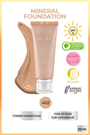 Note Mineral Saten Bitişli SPF 15 Kapatıcı Fondöten 402