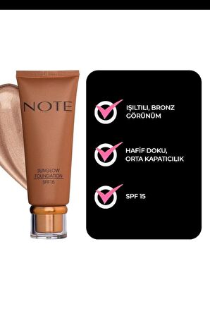 Note Cosmetics Sunglow Foundation Işıltılı Bronzlaştırıcı Fondöten 10