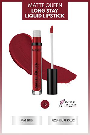 Note Matte Queen Lipstick Kalıcı Likit Ruj 15 Magestic Red - Kırmızı