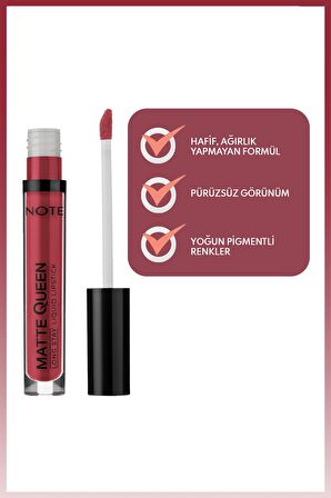 Note Matte Queen Lipstick Kalıcı Likit Ruj 13 Red Elegance - Kırmızı