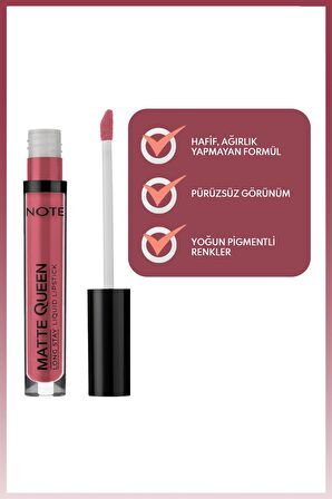 Note Matte Queen Lipstick Kalıcı Likit Ruj 12 Blush Amour - Pembe