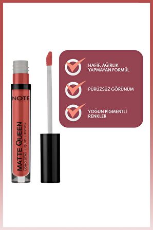 Note Matte Queen Lipstick Kalıcı Likit Ruj 09 Castle Brick - Pembe