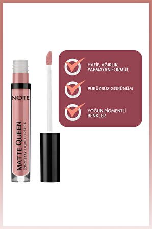 Note Matte Queen Lipstick Kalıcı Likit Ruj 03 Rose Dust - Nude