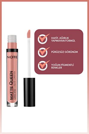 Note Matte Queen Lipstick Kalıcı Likit Ruj 01 Elegant Nude - Nude