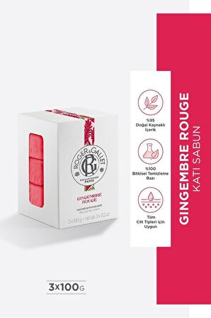 Gingembre Rouge Bitkisel, Zencefil Özlü, Canlandırıcı, Parfümlü Katı Sabun 3x100gr