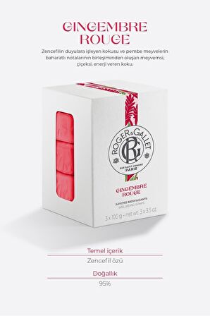 Gingembre Rouge Bitkisel, Zencefil Özlü, Canlandırıcı, Parfümlü Katı Sabun 3x100gr