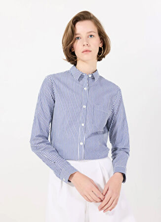 Lacivert Kadın Normal Çizgili Gömlek JUDY