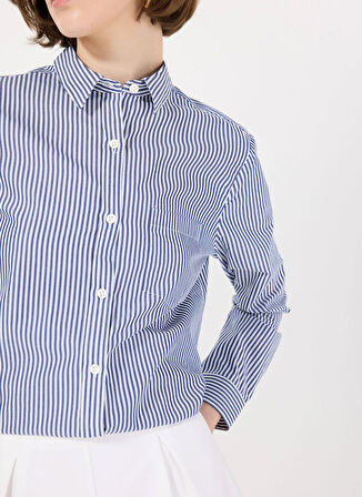 Lacivert Kadın Normal Çizgili Gömlek JUDY