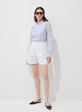 Marie Marot Normal Klasik Yaka Çizgili Açık Mavi Kadın Gömlek JANET