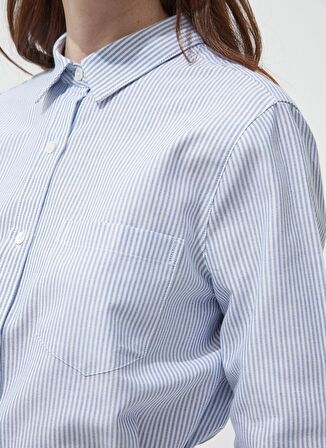 Marie Marot Normal Klasik Yaka Çizgili Açık Mavi Kadın Gömlek JANET