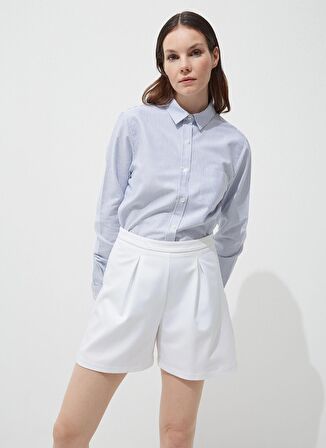 Marie Marot Normal Klasik Yaka Çizgili Açık Mavi Kadın Gömlek JANET