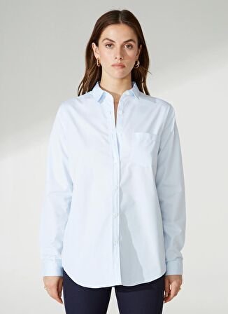 Marie Marot Normal Klasik Yaka Düz Açık Mavi Kadın Gömlek VICTOIRE