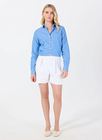 Marie Marot Normal Gömlek Yaka Çizgili Mavi Kadın Gömlek NANA