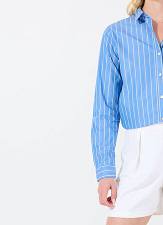 Marie Marot Normal Gömlek Yaka Çizgili Mavi Kadın Gömlek NANA