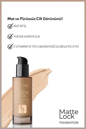 Matte Lock Foundation 110 Pure Beige SPF 50 Yoğun Kapatıcı Mat Bitişli Fondöten