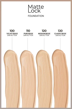 Matte Lock Foundation 110 Pure Beige SPF 50 Yoğun Kapatıcı Mat Bitişli Fondöten