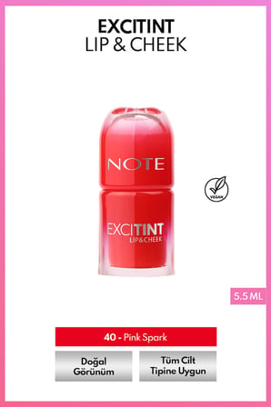 Note Excitint Lip & Cheek Dudak ve Yanak Renklendirici Tint Likit Allık - 40 Pink Spark
