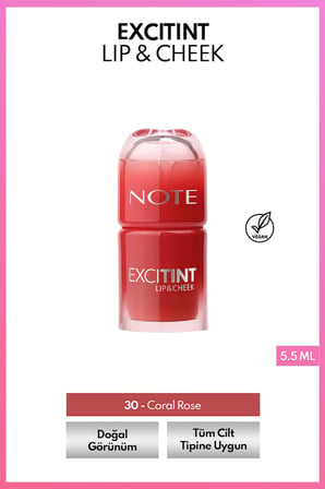 Note Excitint Lip & Cheek Dudak ve Yanak Renklendirici Tint Likit Allık - 30 Coral Rose