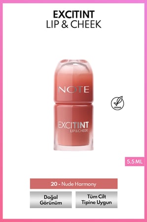 Note Excitint Lip & Cheek Dudak ve Yanak Renklendirici Tint Likit Allık - 20 Nude Harmony