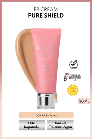 Note BB Cream Pure Shield SPF 50+ PA++++ Hyalüronik Asit ve Seramid İçerikli BB Krem - 30 Orta Koyu