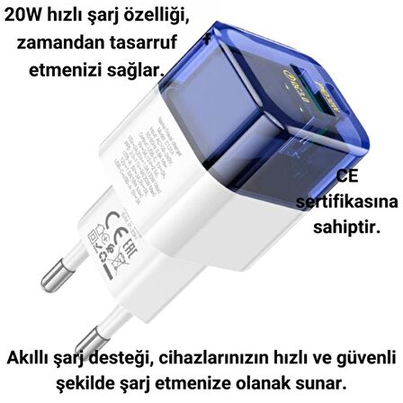 Coofbe Şarj Akım Koruma QC3.0+PD20W Şarj Başlığı Ve İphone Kablo İphone 11 12 13 14 Pro Max Şarj