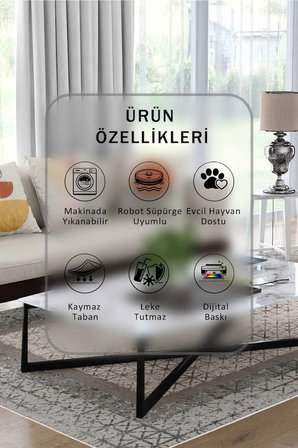 Yıkanabilir Kaymaz Taban Dijital Baskılı Halı ve Yolluk – Leke Tutmaz Salon & Mutfak Halısı