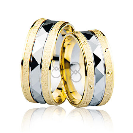 Sarı Beyaz Şeritli Altın Alyans 3703-2