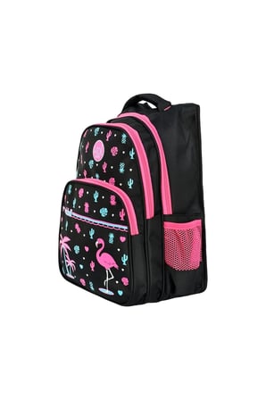 Okul Cantasi Waddell Flamingo Desen Ilkokul Sirt Cantasi ve Beslenme Cantasi 2-1 Siyah Just Polo
