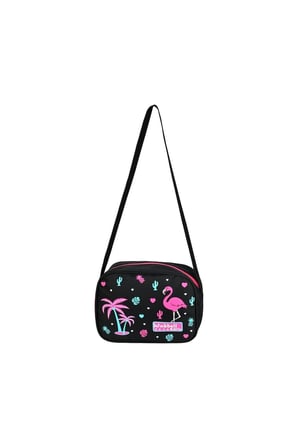 Okul Cantasi Waddell Flamingo Desen Ilkokul Sirt Cantasi ve Beslenme Cantasi 2-1 Siyah Just Polo