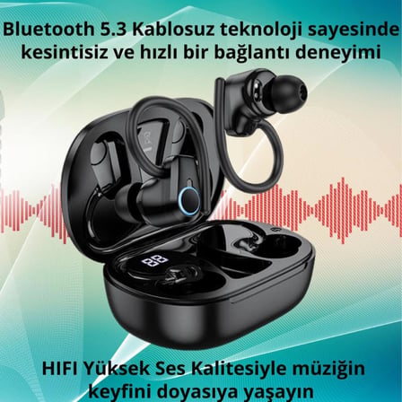 Coofbe Bluetooth Vers.5.3 Kancalı 500mAh Kulakiçi Bluetooth Kulaklık HIFI Şarj Götergeli Stereo Kulaklık