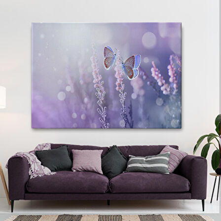 Lavanta Çiçeğindeki Zarif Kelebekler Dekoratif Kanvas Duvar Tablosu-3704