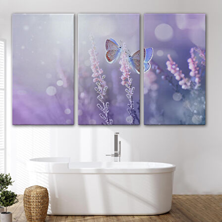 Lavanta Çiçeğindeki Zarif Kelebekler Dekoratif Kanvas Duvar Tablosu-3704